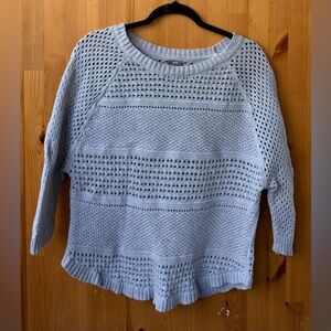 Aerie Women's Light Gray 3/4 Sleeve Boat Neck Open Knit Sweater - Size S